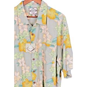 Three Palm Brand 100% Silk Hawaiian Shirt XL NWT Sage Green Floral Camp Aloha